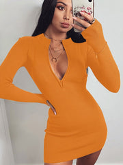 Load image into Gallery viewer, V-neck Zipper Bodycon Dress