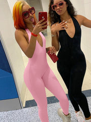Load image into Gallery viewer, Simenual Solid Bodycon Halter Women Long Jumpsuits Skinny Backless Sleeveless Workout Overalls Sportswear Fashion Basic Jumpsuit