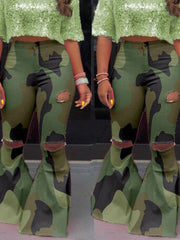 Load image into Gallery viewer, Camo Wide Flared Legs Women's Pants