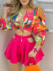 Load image into Gallery viewer, Long Sleeve Crop Top & Cutout Shorts