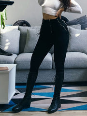 Load image into Gallery viewer, High Waist Side Lace-up Stretchy Jeans