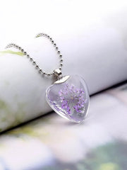 Load image into Gallery viewer, Natural Handmade Dried Flower Heart Shape Glass Pendant & Necklace