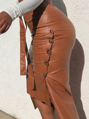 Load image into Gallery viewer, Asymmetrical Faux Leather Skirt