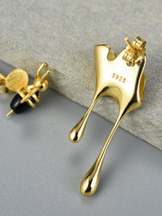 Load image into Gallery viewer, Bee and Dripping Honey Asymmetric Sterling Silver Earrings Gold Plated
