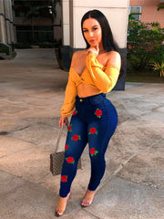 Load image into Gallery viewer, Floral Embroidery Jeans