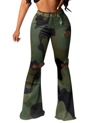 Load image into Gallery viewer, Camo Wide Flared Legs Women's Pants