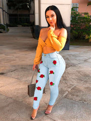 Load image into Gallery viewer, Floral Embroidery Jeans