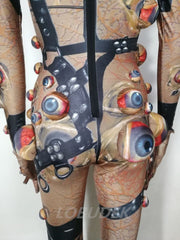Load image into Gallery viewer, Halloween Men Women Horror Costume Big Eye Novelty Printing Skinny Jumpsuit Stretch Rompers Nightclub Party Scary Costumes