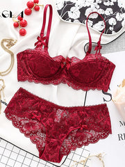 Load image into Gallery viewer, Fashion Sexy Bra Sets Plus Size C D Cup Thin Cotton Underwear Women Set Lace Comfortable Brassiere Gray Bras Embroidery Lingerie