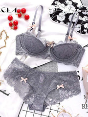 Load image into Gallery viewer, Fashion Sexy Bra Sets Plus Size C D Cup Thin Cotton Underwear Women Set Lace Comfortable Brassiere Gray Bras Embroidery Lingerie