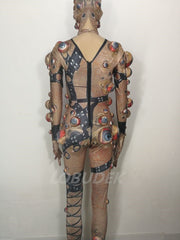 Load image into Gallery viewer, Halloween Men Women Horror Costume Big Eye Novelty Printing Skinny Jumpsuit Stretch Rompers Nightclub Party Scary Costumes