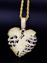 Load image into Gallery viewer, Broken Skeleton Heart Pendant Necklace