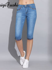 Load image into Gallery viewer, Knee Length Jeans Shorts