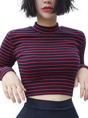 Load image into Gallery viewer, Classic Stripe Turtleneck Crop Top