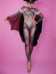 Load image into Gallery viewer, Halloween Lady Nightclub Role Playing Costume Novelty Printed Sparkly Crystal Jumpsuit Stretch Leotard Jumpsuits Cosplay Costume