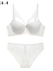 Load image into Gallery viewer, Bandage Sexy Bra And Panties Set Women Lingerie Embroidery Lace Brassiere 3/4 Cup Thick Cotton Underwear Set Push Up Bras White