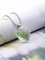 Load image into Gallery viewer, Natural Handmade Dried Flower Heart Shape Glass Pendant & Necklace