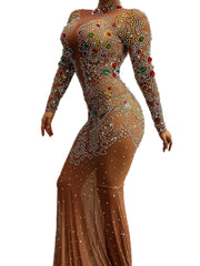 Load image into Gallery viewer, Multi-color Flashing Rhinestones Transparent Long Dress (one size) - vendach