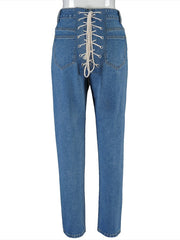 Load image into Gallery viewer, Back Laced-Up Denim Jeans