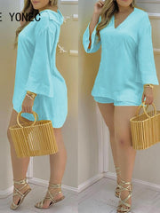 Load image into Gallery viewer, Long Sleeve Blouse & Shorts