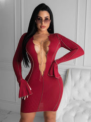 Load image into Gallery viewer, Lace Up Deep V Neck Bodycon Dress