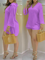 Load image into Gallery viewer, Long Sleeve Blouse & Shorts