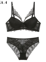 Load image into Gallery viewer, Bandage Sexy Bra And Panties Set Women Lingerie Embroidery Lace Brassiere 3/4 Cup Thick Cotton Underwear Set Push Up Bras White