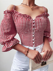 Load image into Gallery viewer, Off-Shoulder Plaid Top