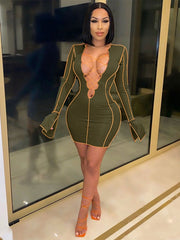 Load image into Gallery viewer, Lace Up Deep V Neck Bodycon Dress