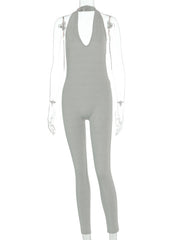 Load image into Gallery viewer, Simenual Solid Bodycon Halter Women Long Jumpsuits Skinny Backless Sleeveless Workout Overalls Sportswear Fashion Basic Jumpsuit