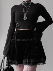 Load image into Gallery viewer, Lace Trim Black Skirt