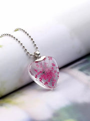 Load image into Gallery viewer, Natural Handmade Dried Flower Heart Shape Glass Pendant & Necklace