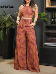 Load image into Gallery viewer, Leaf Print Sleeveless Top & Pants Set