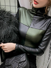 Load image into Gallery viewer, Long Sleeve Shirts Turtleneck PU Leather