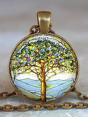 Load image into Gallery viewer, Tree Of Life Glass Cabochon Statement Necklace