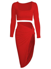 Load image into Gallery viewer, Long Sleeve Crop Top & Hip Split Skirt Set