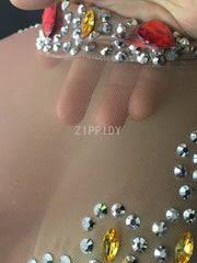 Load image into Gallery viewer, Multi-color Flashing Rhinestones Transparent Long Dress (one size) - vendach