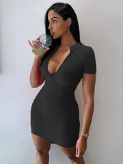 Load image into Gallery viewer, V-neck Zipper Bodycon Dress