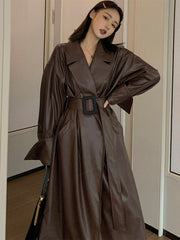 Load image into Gallery viewer, Long Sleeve Faux Leather Coat