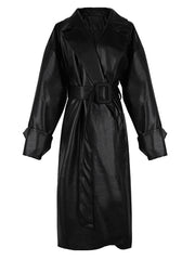Load image into Gallery viewer, Long Sleeve Faux Leather Coat