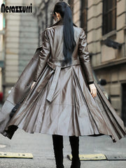 Load image into Gallery viewer, Long Sleeve Faux Leather Coat