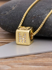 Load image into Gallery viewer, Cube Letter Pendant Necklace