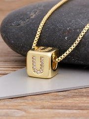 Load image into Gallery viewer, Cube Letter Pendant Necklace