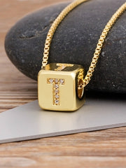 Load image into Gallery viewer, Cube Letter Pendant Necklace