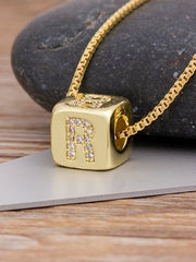 Load image into Gallery viewer, Cube Letter Pendant Necklace