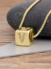 Load image into Gallery viewer, Cube Letter Pendant Necklace