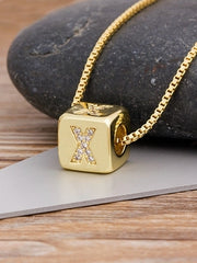 Load image into Gallery viewer, Cube Letter Pendant Necklace