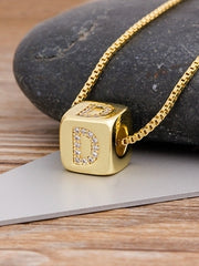 Load image into Gallery viewer, Cube Letter Pendant Necklace