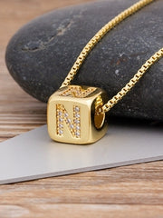 Load image into Gallery viewer, Cube Letter Pendant Necklace