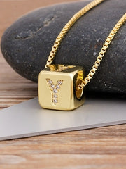 Load image into Gallery viewer, Cube Letter Pendant Necklace